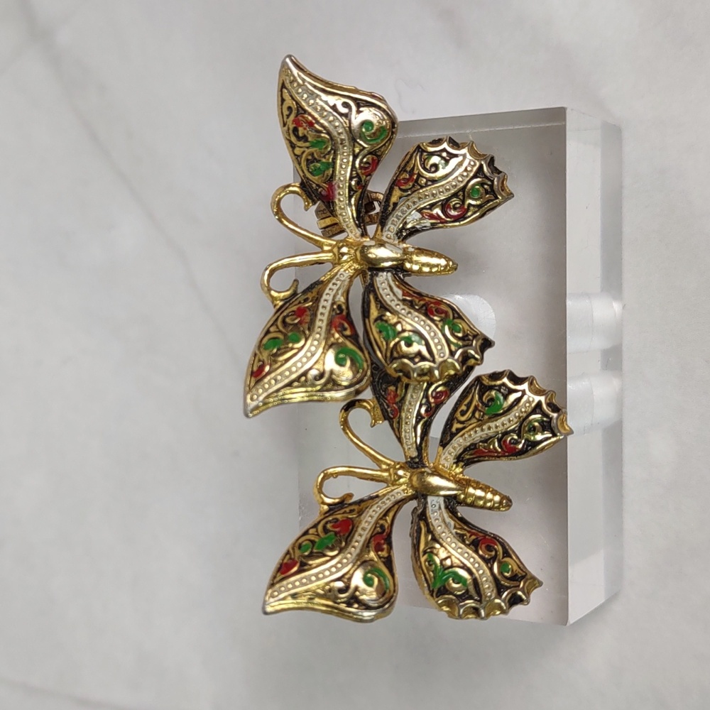 Vintage Damascene Butterfly Brooch